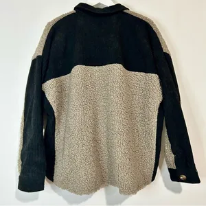 PROMESA Women's Contrast Button Down Sherpa Jacket Grey Black Size Medium FLAW thumbnail 9