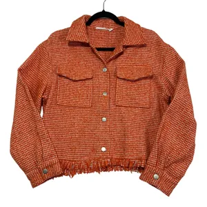 Ellison Orange Houndstooth Tweed Fringe‎ Hem Jacket Medium Shacket thumbnail 2
