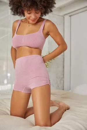 Urban Outfitters Out from Under Warm Up Seamless Waffle Shortie Shorts Pink thumbnail 1