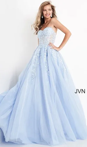JVN by Jovani 00915 Strapless Long Ball Gown Prom Formal light Blue sz 4 thumbnail 2