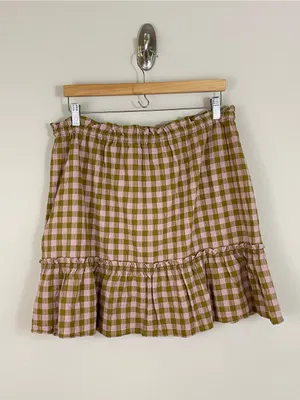 Madewell‎ Gingham Crinkle Ruffle Mini Skirt Size Large Boho Cottagecore thumbnail 4