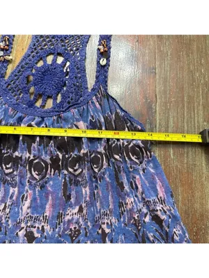 Free People Purple Ikat Crochet Back Tank Top M thumbnail 6