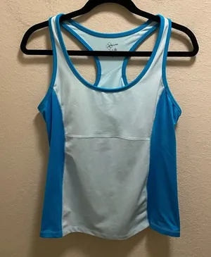 Old Navy Blue Built-In Bra Racerback Workout Tank Size L thumbnail 1