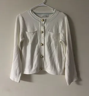 Free Assembly White Button Front Cardigan Gold Buttons Size XS Classic Knit thumbnail 1