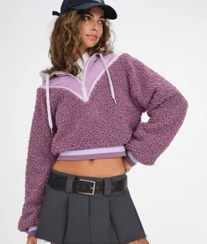 For Love &‎ Lemons Cozy Sherpa Cropped Pullover Half Zip Hoodie Purple Small thumbnail 1