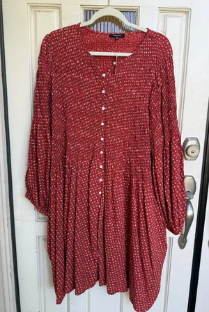 Madewell Red Floral Challis Button-Front Mini Dress in Tiny‎ Daisy Size 1X NWT thumbnail 1