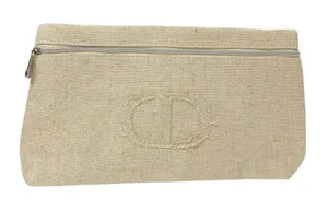 Christian Dior Beige Canvas Cosmetic Bag CD logo Full Zip‎ thumbnail 1