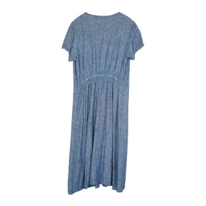 Old Navy Women's Blue Linen Blend Button Front V-Neck Short Sleeve Midi Dress thumbnail 6