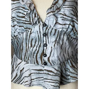Vintage Havana Blue and Black Animal Print Ruffle Cropped Peplum Blouse‎ XS thumbnail 5