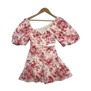 Hello Molly Sweetest Kind Mini Dress Womens X Small Pink Floral Puff Sleeve thumbnail 2
