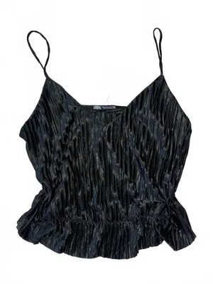 ZARA Pleated Satin Camisole Top Elegant Black L thumbnail 1