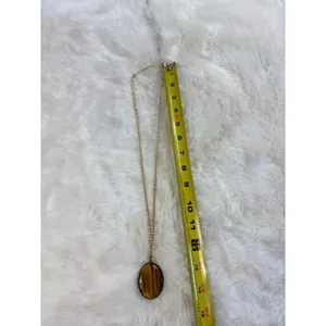Vintage Tigers Eye Oval Pendant Necklace Gold Tone‎ Chain Boho Statement 24 Inch thumbnail 3