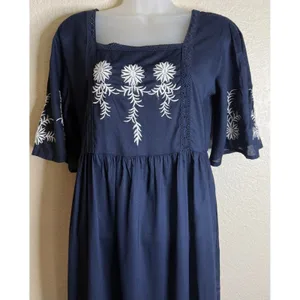 Violet Skies Womens Small Midi Dress Navy Blue Embroidered Boho Crochet Lace NEW thumbnail 2