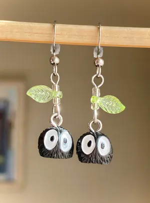 Handmade Kawaii fairy cottage style soot dangle earrings 🍃🌀🌳 thumbnail 3