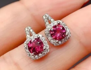 14K White Gold Plated Ruby Stud Earrings for Women Silver thumbnail 1