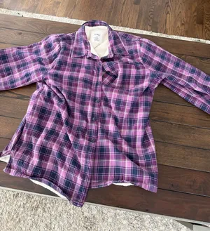 L.L.Bean purple plaid fleece-lined flannel shirt jacket Women’s Size M Medium thumbnail 1
