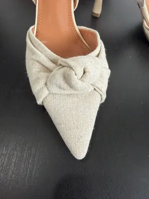 ASOS DESIGN Soraya Knotted Slingback Mid Heel Shoes Neutral Cream Linen Size 10 thumbnail 2
