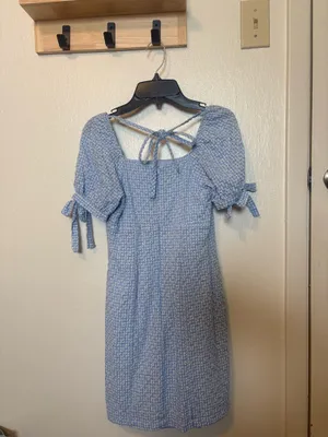 Altar'd State Dress Mini Blue Gingham with flowers thumbnail 2