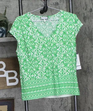 NWT Sam and Jess Womens V-Neck Cap-Sleeve Shirt Top TA3718766W Poison Green S thumbnail 1