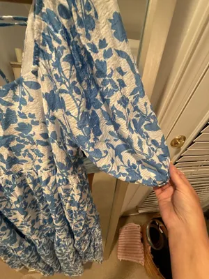 THML Blue and White Floral Puff Sleeve Tiered Midi Dress WCT2010-BL thumbnail 3