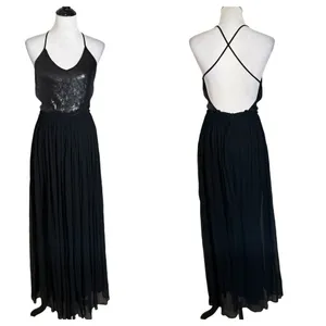Chan Luu Sequin Puri Maxi Dress Womens XS Black Open Back Formal Chiffon Gown thumbnail 2