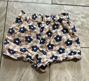 Maeve Beige Blue Floral High Waist Paper Bag Shorts 100% Cotton S thumbnail 4