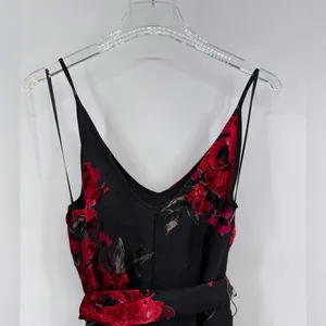 Anthropologie Ettwa Burnout Velvet Jumpsuit Black Red Floral Wide Leg‎ small thumbnail 11