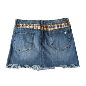 Dollhouse Denim‎ Mini Skirt with Plaid Inserts Frayed Hem Women's Size 15 thumbnail 5