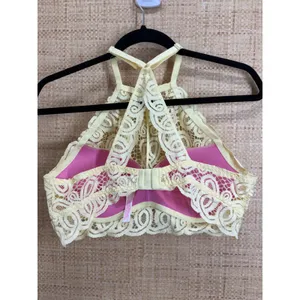 Victoria's Secret PINK High Neck Lace Push-Up Bralette Yellow Women Large NWT thumbnail 3