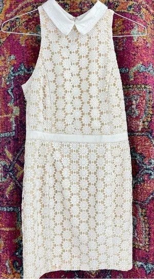 Anthropologie English Factory Flower Crochet Collar Sleeveless Fitted Dress thumbnail 1