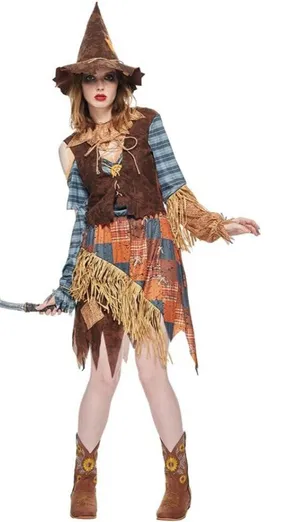 EraSpooky Women's Wicked Scarecrow Halloween Costume Straw Dress & Hat SMALL thumbnail 1