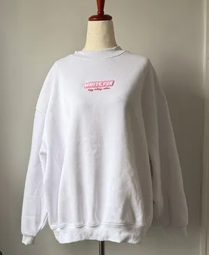 White Fox White Crewneck Happy Holidays Edition Sweatshirt with Pink Logo thumbnail 1