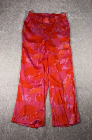 maison d' amelie pants pink Red palm tropical‎ print pants Medium Wide Leg Flowy thumbnail 1