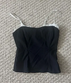 Black Cami Top with White Lace Trim thumbnail 1