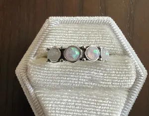 Gorgeous Stainless Steel Silver Band with Iridescent Gemstone Size 7 thumbnail 1