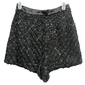 Vintage Women's Black Sequin‎ Textured High Waist Shorts Glam Party Festival 12 thumbnail 1