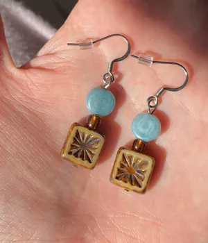 Handmade quality Czech glass beads chic fairy boho vintage retro style dangle earrings🌿✨ thumbnail 5