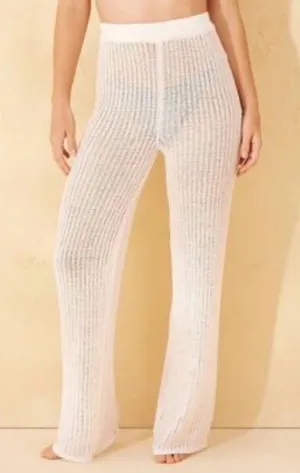 Shade & Shore Women’s L White Crochet Knit Wide Leg Cover Up Pants Beach Resort thumbnail 1