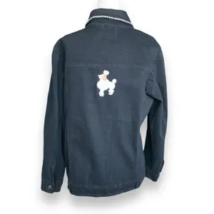Vintage Y2K Quacker Factory Black Denim Jacket‎ White Poodle Embroidered Dog thumbnail 5