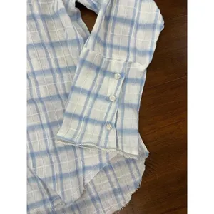 POL Clothing Frayed Ocean Blue Button Down Shirt Flared Sleeves‎ LARGE NWT thumbnail 3