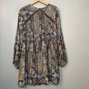 Free People Babydoll Dress Size Small Paisley Peasant Boho Mini Lace Up Fairy thumbnail 7