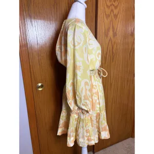 Alexis Capri Yellow Orange Abstract V-Neck Mini Dress $598 flowy coquette XS thumbnail 9