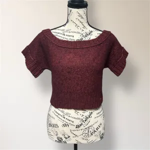 Hollister M Burgundy Wood Blend Off Shoulder Knit‎ Crop Top Short Sleeve Y2K thumbnail 2