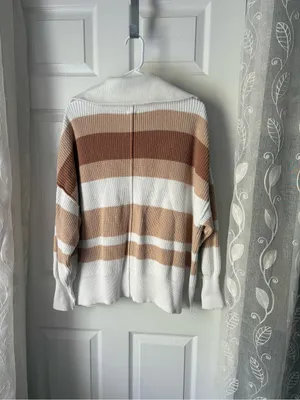 Aerie Beyond Neutral Stripe Knit Oversized Slouchy 1/4 Zip Pullover Sweater S thumbnail 8