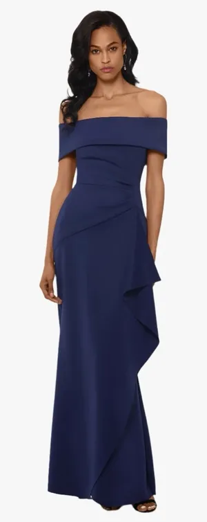 NEW XSCAPE "Adriana"‎ Long Scuba Crepe Off the Shoulder Dress Size 6 thumbnail 1