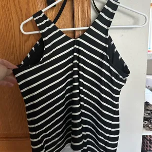 Chic black and white stripe swim suit top thumbnail 2