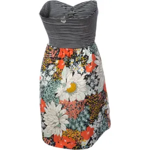 💙Roxy Navy Blue and Orange Colorful Floral Strapless Tube Dress thumbnail 5
