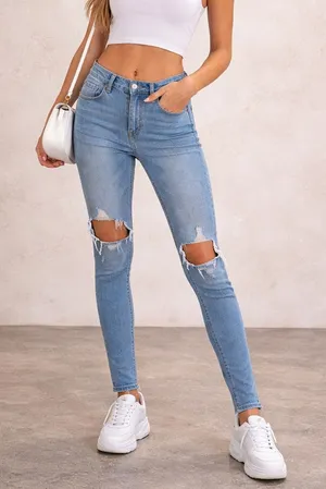 Levis 721 High Rise Skinny Jeans Blue Distressed Stretch Denim Womens Size 26 thumbnail 1