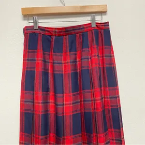 Vintage Talbots Tartan Pleated Midi Skirt Women Sz 10 P Blue Red Y2K Linen Blend thumbnail 8