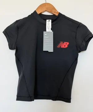 New Balance Black Short Sleeve Fitted Tee with Red Logo thumbnail 1
